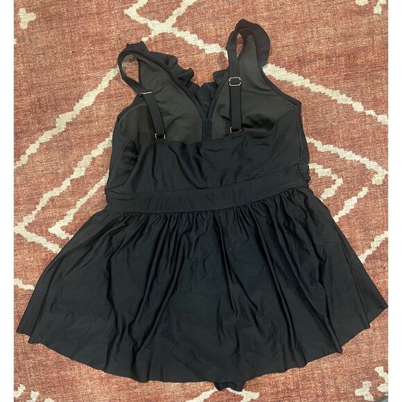 Bloomchic 18-20 Ruffle Trim Adjustable Straps Gathered Waist Swim Dress Black - Picture 7 of 8